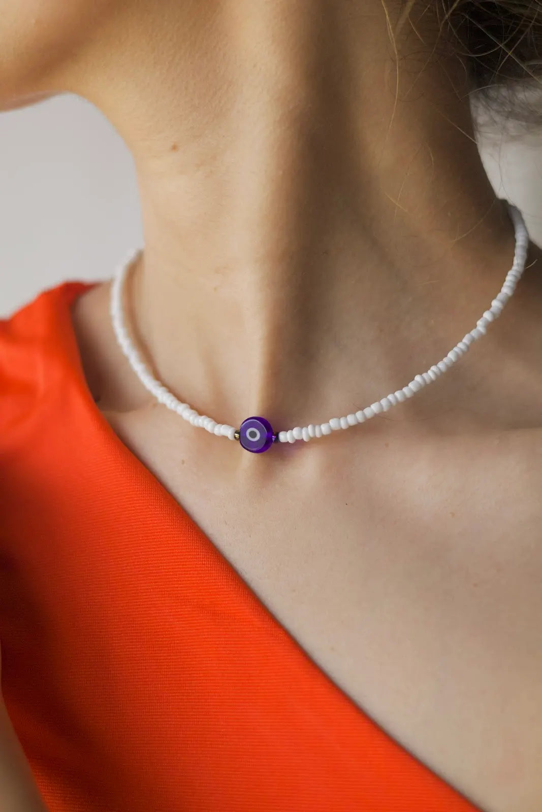 Beaded White Evil Eye Necklace